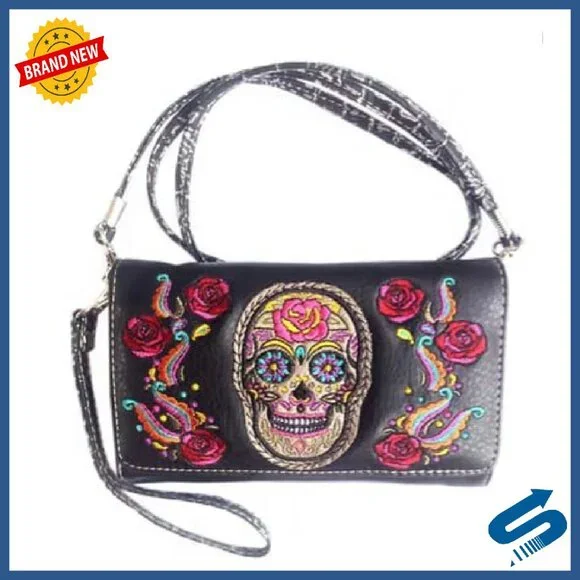 Rhinestone Metal Skull Shoulder Bag Purse Wallet Set Durable